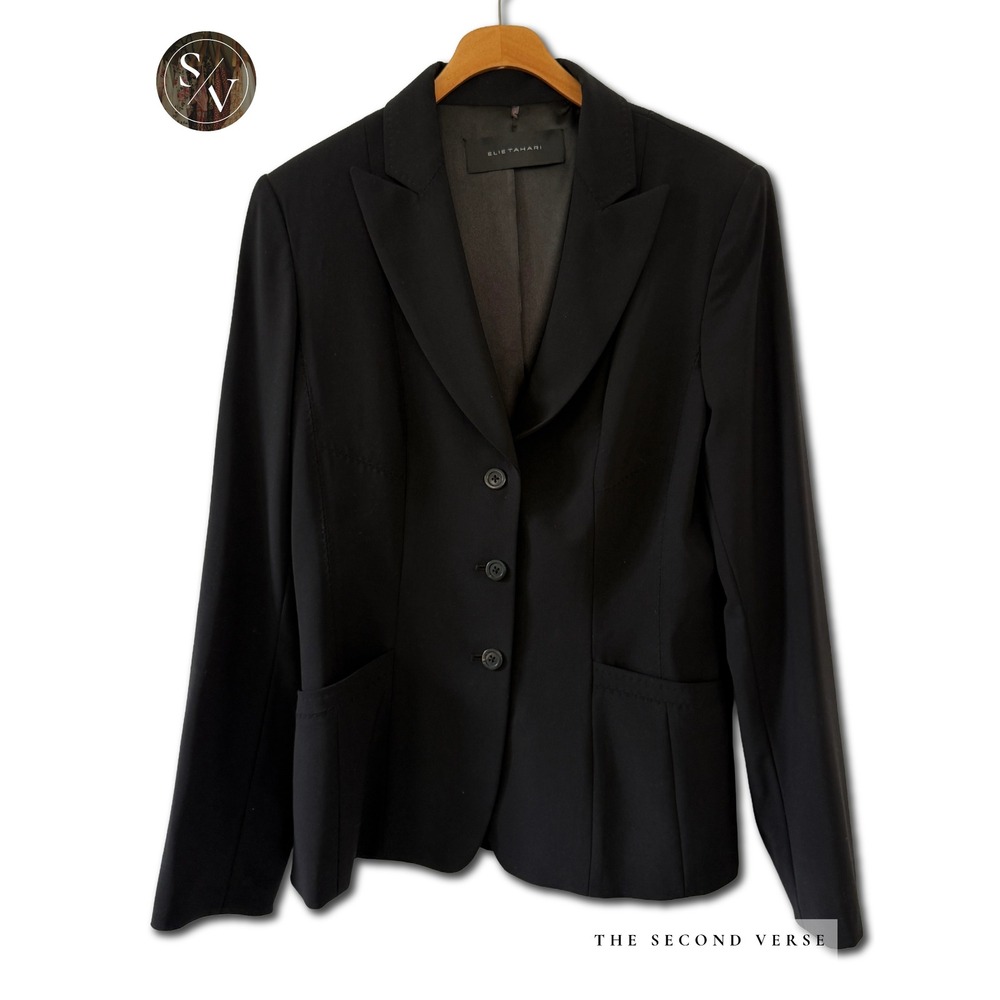 Elie Tahari Womens Black Pick Stitch Tailored Two‎ Button Blazer Jacket Office